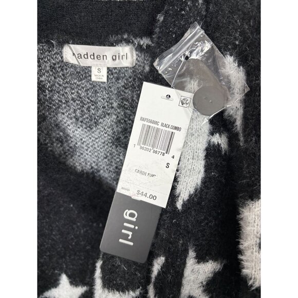 Madden Girl Juniors' Star Print Novelty Eyelash Button-Front Sweater Black S NWT - Picture 7 of 8